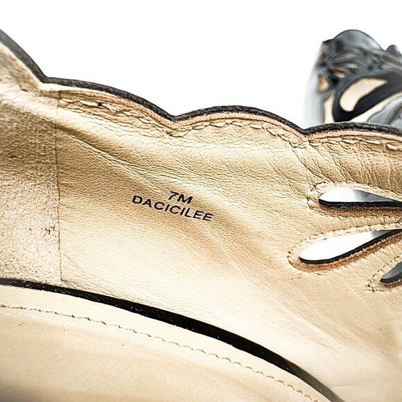 Joan & David Black Cicilee Patent Pumps Stiletto Lace Platform Shoes Size 7 - Picture 4 of 7